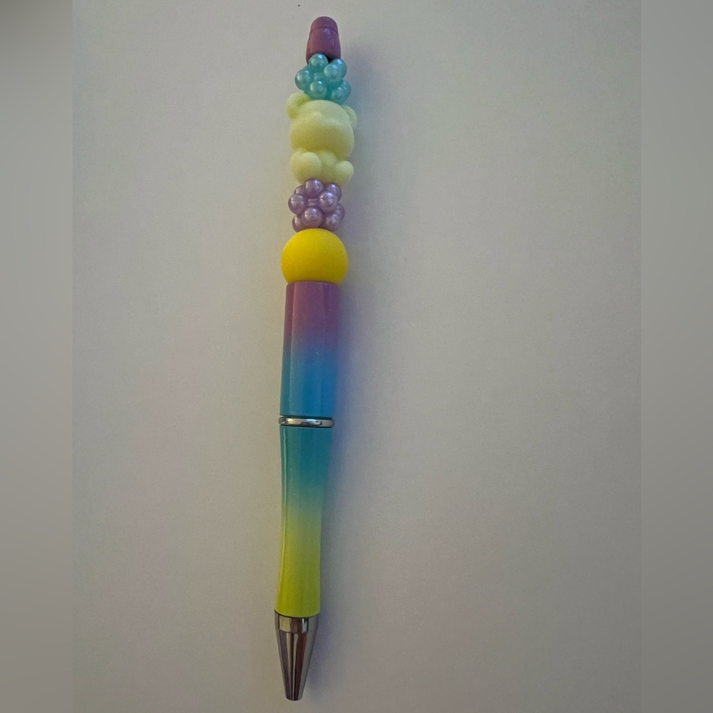 Yellow Fuzzy Bear Beaded Twist Pen